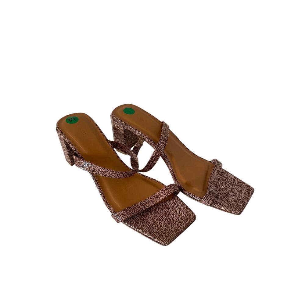 By Far Tanya Tan Pebbled Leather Block Heel Strappy Sandals • Size 39